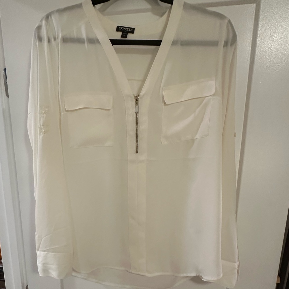 Express Women's Cream Blouse with Zipper Detail